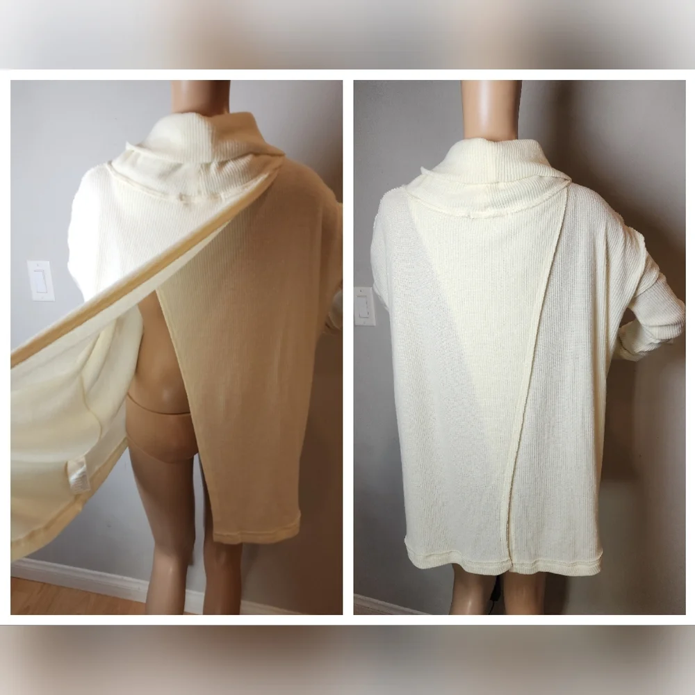 NWT We The Free‎ Split Back Juicy Ribbed Cream Cowl Sweater Oversized Size XS